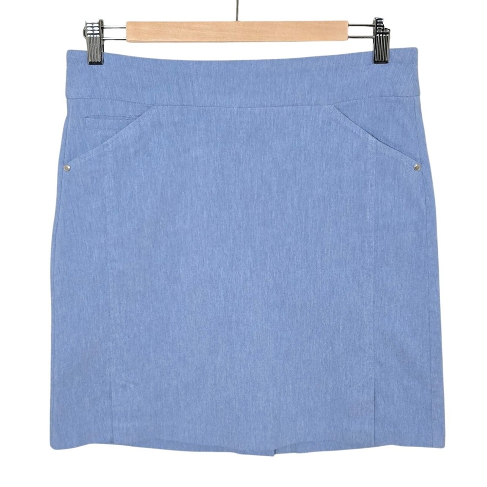 TRIBAL Women's Skort Skirt Pull On Stretch Chambray Blue Side Pockets 6